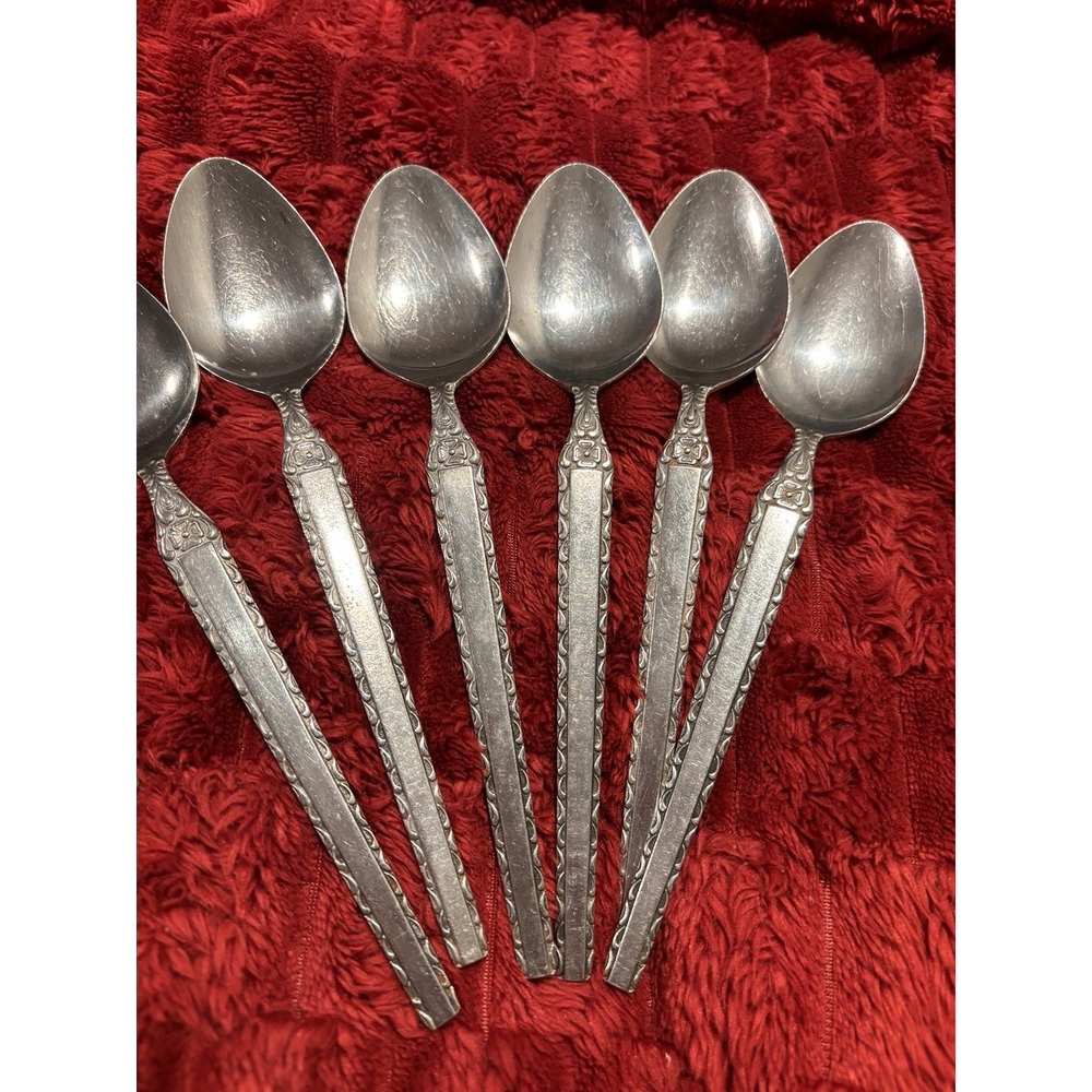 Vintage Lot Of 6 Riviera Cordova Soup Spoons Midnight Lace Stainless Steel Japan